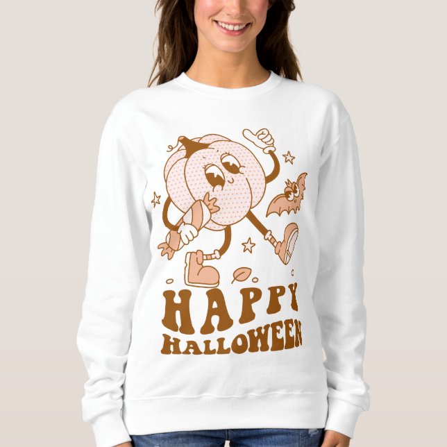 Happy halloween| Retro Polka Dot Pumpkin T Shirt (Framsida)