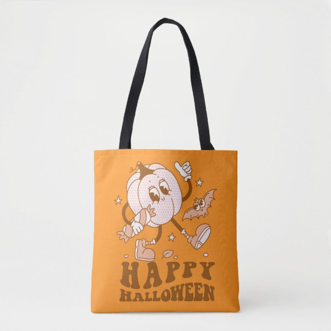 Happy halloween| Retro Polka Dot Pumpkin Tygkasse (Framsida)
