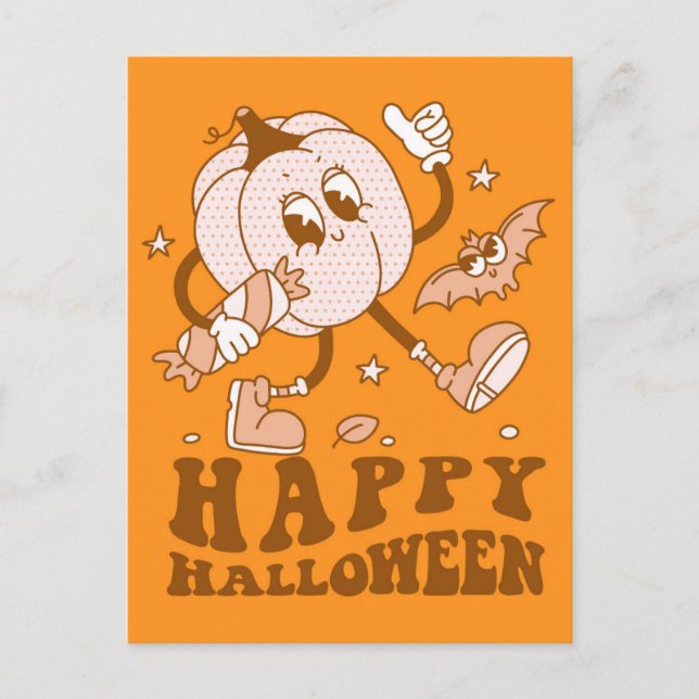 Happy halloween| Retro Polka Dot Pumpkin Vykort (Framsida)