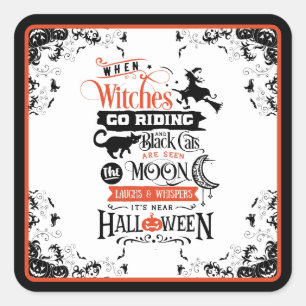 Happy halloween Riding Witches Fyrkantigt Klistermärke