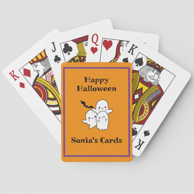 Happy halloween Roligt Ghost Fladdermus Orange Lil Casinokort (Baksidan)