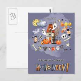 Happy halloween. Roligt Spooky House Vykort