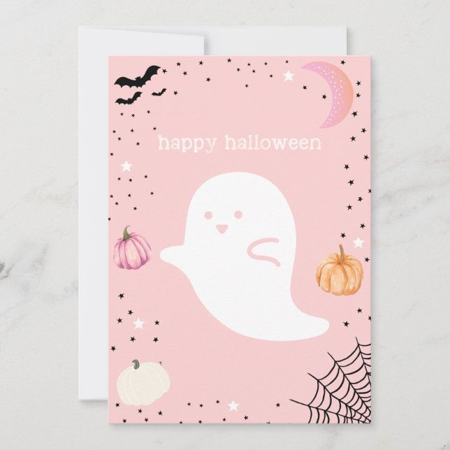 Happy halloween Rosa Cute Ghost Card (Framsida)