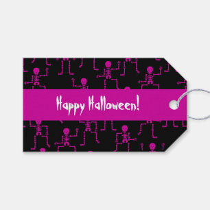 Happy halloween Rosa Dancing Skeleton Mönster Presentetikett