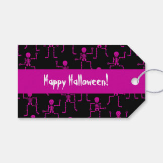 Happy halloween Rosa Dancing Skeleton Mönster Presentetikett