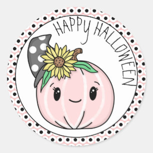 Happy halloween Rosa Pumpkin och Polka dots Runt Klistermärke
