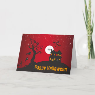 Happy halloween rött spökat hus kort