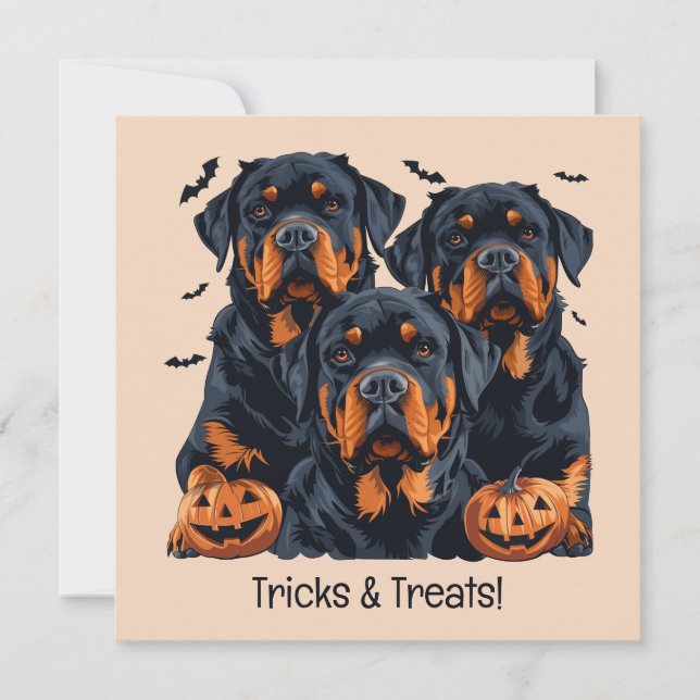 Happy halloween Rottweiler Hundar Jack o lantern Inbjudningar (Framsida)