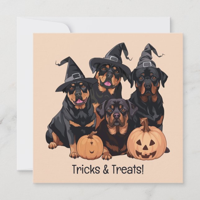 Happy halloween Rottweiler Hundar Jack o lantern Inbjudningar (Framsida)