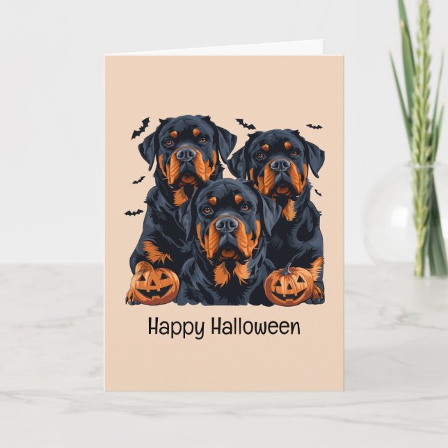 Happy halloween Rottweiler Hundar Jack o lantern Kort (Framsida)