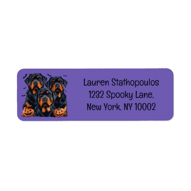 Happy halloween Rottweiler Hundar Jack o lantern Returadress Etikett (Framsidan)