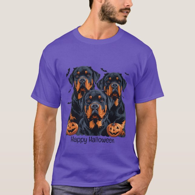 Happy halloween Rottweiler Hundar Jack o lantern T Shirt (Framsida)
