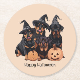 Happy halloween Rottweiler Hundar Jack o lantern Underlägg Papper Rund