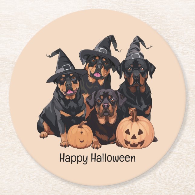 Happy halloween Rottweiler Hundar Jack o lantern Underlägg Papper Rund (Framsidan)