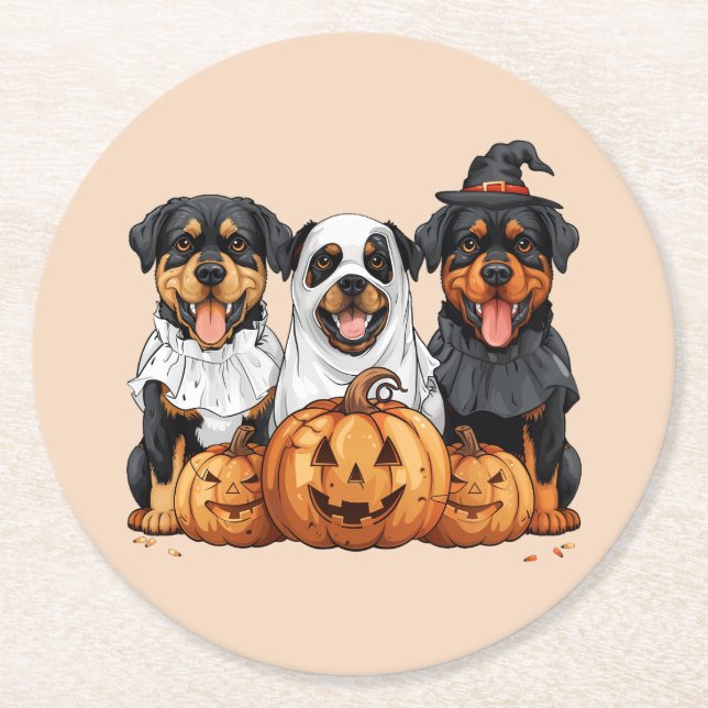 Happy halloween Rottweiler Hundar Jack o lantern Underlägg Papper Rund (Framsidan)