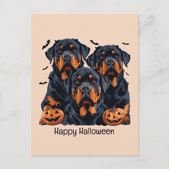 Happy halloween Rottweiler Hundar Jack o lantern Vykort (Framsida)