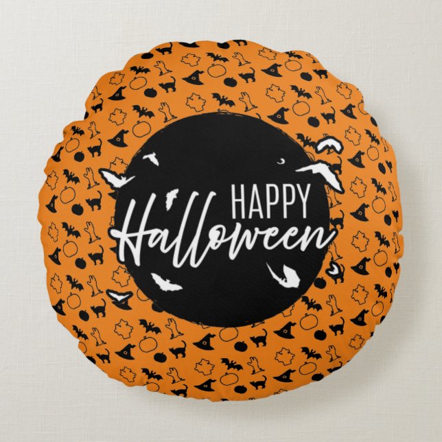 Happy Halloween Rund Kudde (Framsidan)