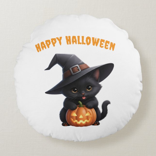 Happy Halloween Rund Kudde (Framsidan)