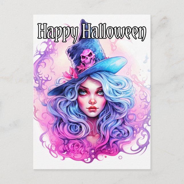 Happy halloween - Salem Witch Illustration Vykort (Framsida)