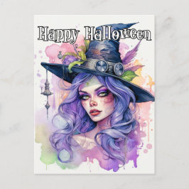 Happy halloween Salem Witch Illustration Vykort