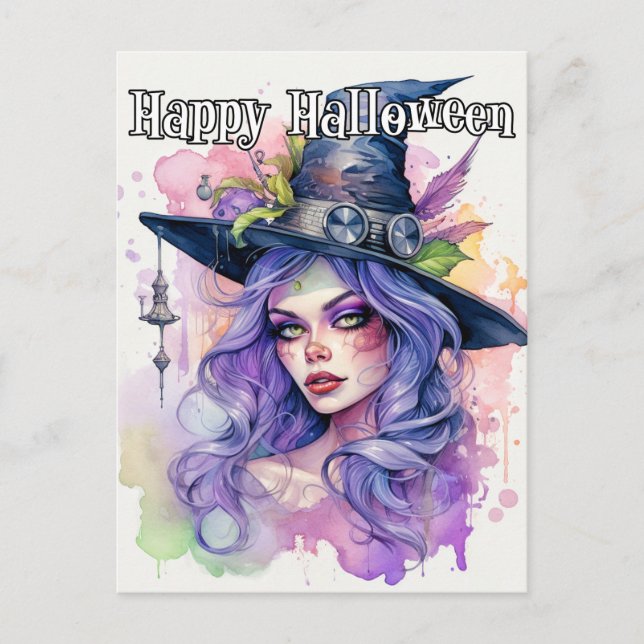 Happy halloween Salem Witch Illustration Vykort (Framsida)