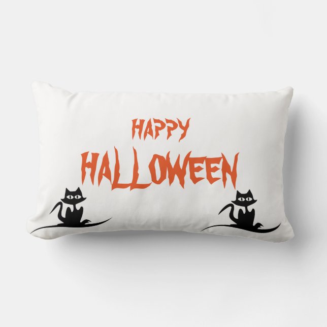 Happy halloween Scary Cat white Thrid Lumbarkudde (Framsida)
