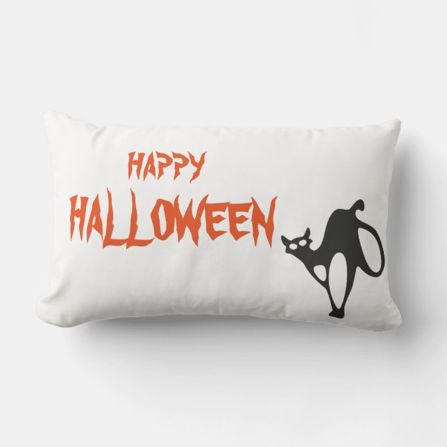 Happy halloween Scary Cat white Thrid Lumbarkudde (Framsida)