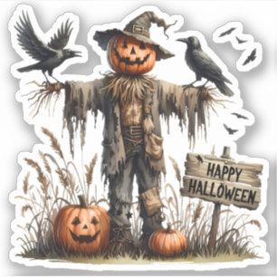 Happy halloween - Scary Fågelskrämma och Kråkor Klistermärken