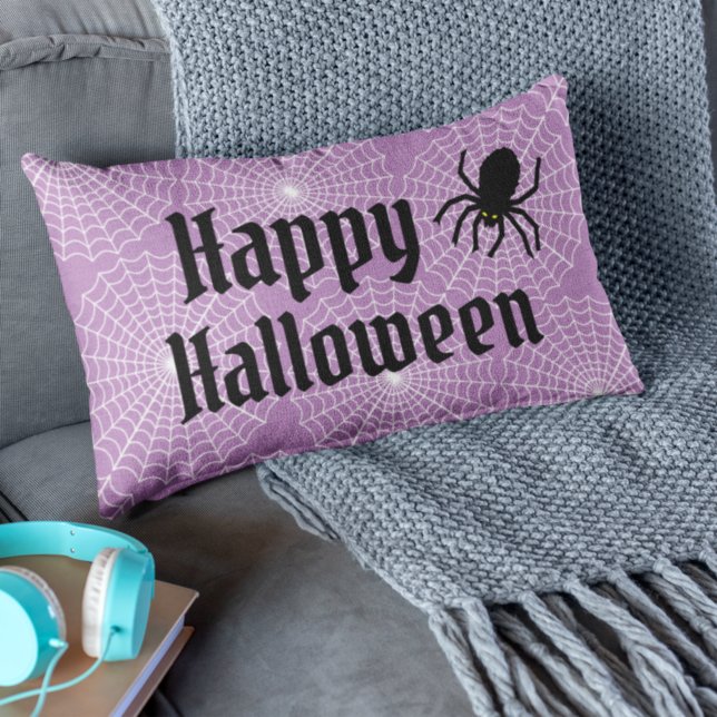Happy halloween Scary Lila med Black Spider Lumbarkudde (Skapare uppladdad)