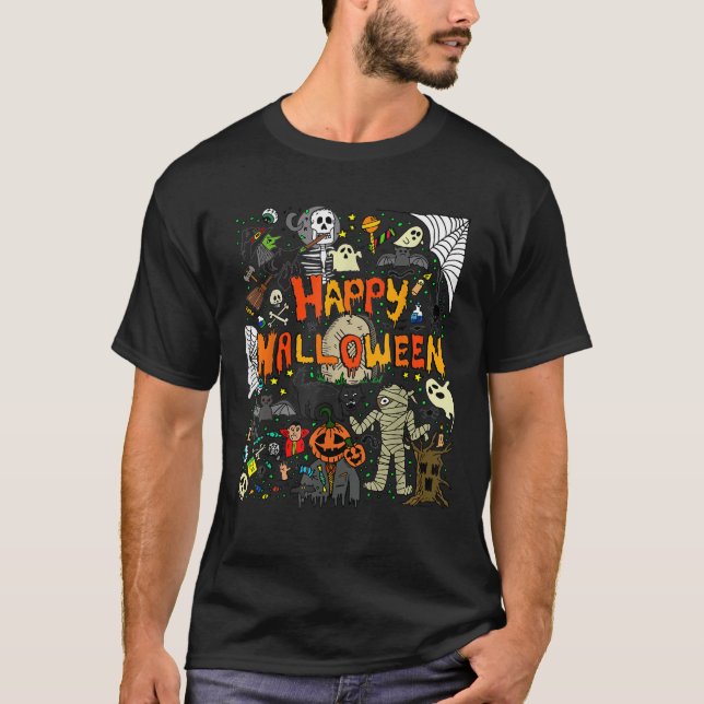 Happy halloween Scary Retro Boys Girls Kids T Shir T Shirt (Framsida)