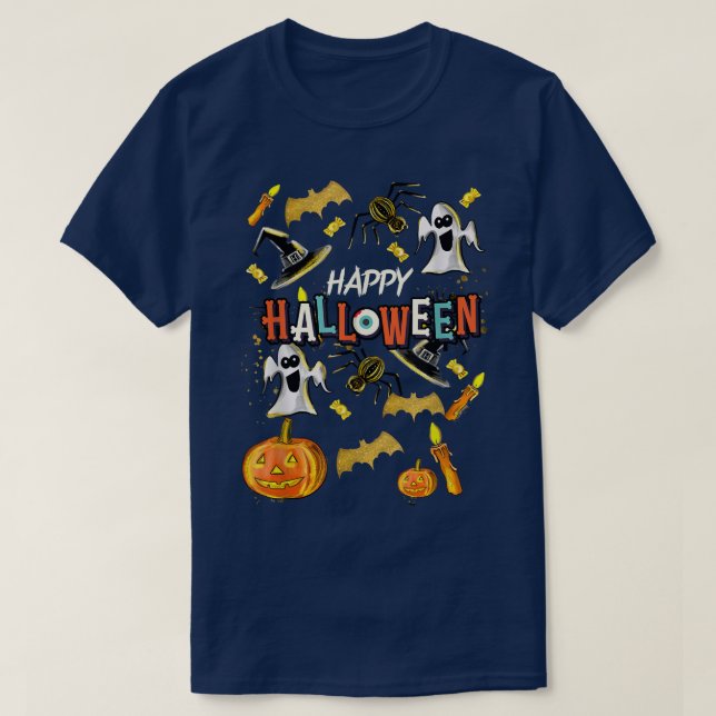 Happy halloween Scary Spooky Retro Stil Boys Girl T Shirt (Design framsida)
