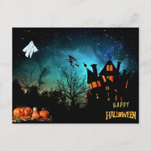 Happy halloween Scary Witch, Ghost och Pumpkins Vykort