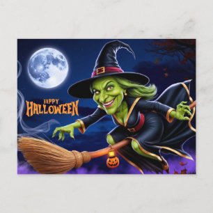 Happy halloween Scary Witch på Broom Helg Vykort