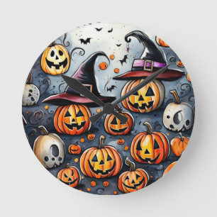 Happy halloween-scoky-behandling eller tricksdesig rund klocka