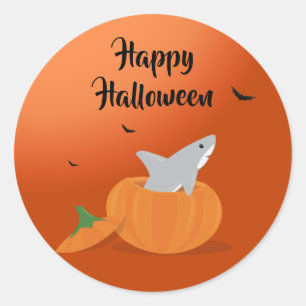 Happy halloween Shark Pumpkin Fladdermöss Orange Runt Klistermärke