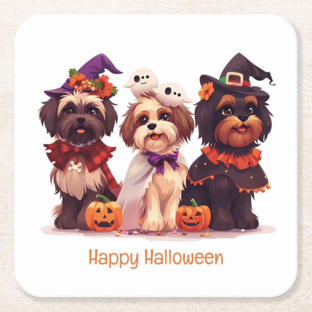 Happy halloween Shih Tzu Hundar Underlägg Papper Kvadrat (Framsidan)