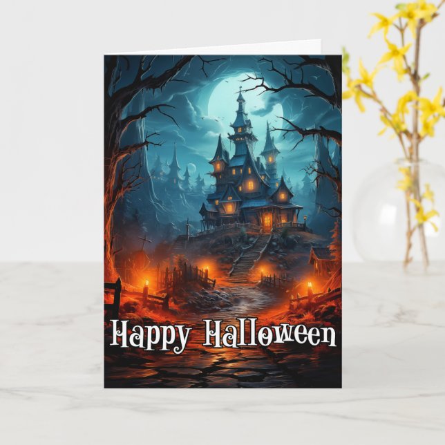 Happy halloween | Sinister Old Haunted Mansion Kort (Gul blomma)