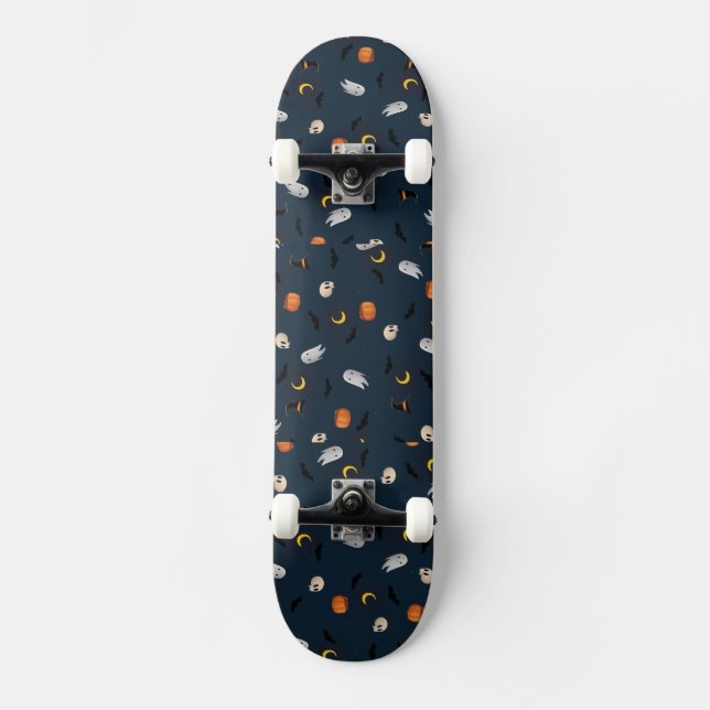 Happy halloween-skalle,Måne,Fladdermus Mönster Mini Skateboard Bräda 18,5 Cm (Framsida)