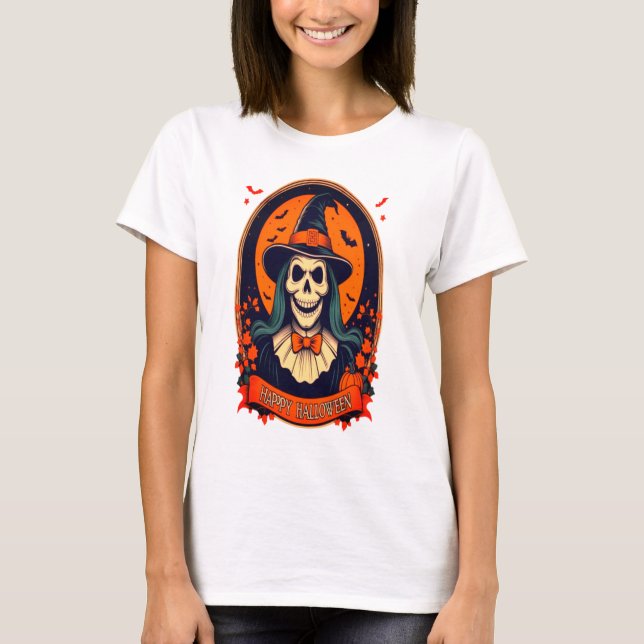 Happy halloween skallhäxa t shirt (Framsida)