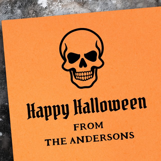 Happy halloween-skämt, eget namn eller text stämpel (Happy Halloween spooky skull custom name or text Rubber Stamp)