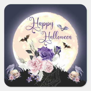happy halloween-skämt måne och ro fyrkantigt klistermärke