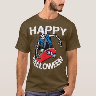 Happy halloween Skateboarding Skeleton  T Shirt