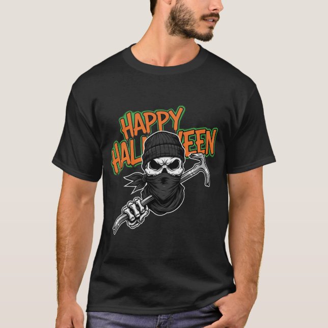 Happy halloween Skeleton Crowbar T Shirt (Framsida)