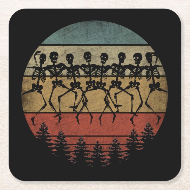 HAPPY HALLOWEEN SKELETON DANCE UNDERLÄGG PAPPER KVADRAT (Framsidan)