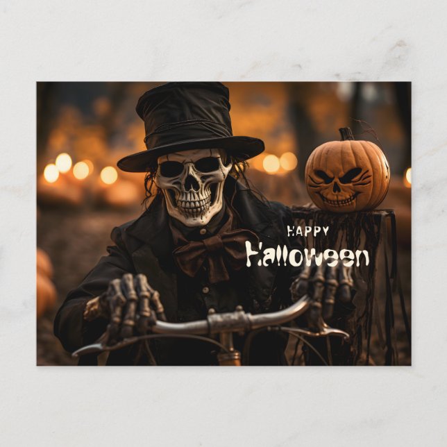 Happy halloween Skeleton och pumpa Vykort (Framsida)