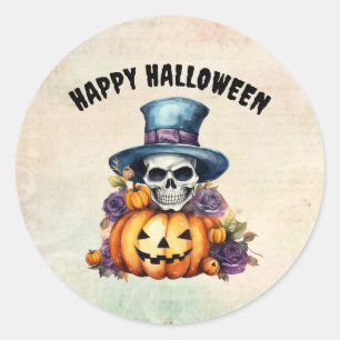 Happy halloween Skeleton och Pumpkin Sticker Runt Klistermärke