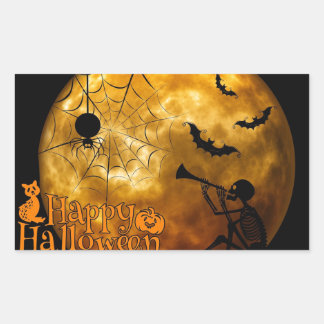 Happy halloween Skeleton och Spider Rektangulärt Klistermärke