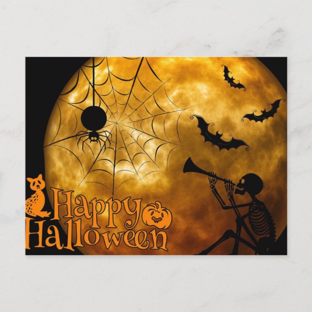 Happy halloween Skeleton- och Spider-vykort Vykort (Framsida)