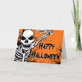 Happy halloween Skeleton Orange Black Spooky Kort