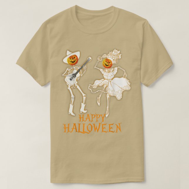 Happy halloween Skeleton Pumpkin Spelar Guitar 16 T Shirt (Design framsida)